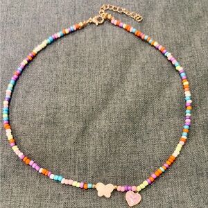 Multicolor Beaded Women's Necklace with Butterfly & Heart Charms